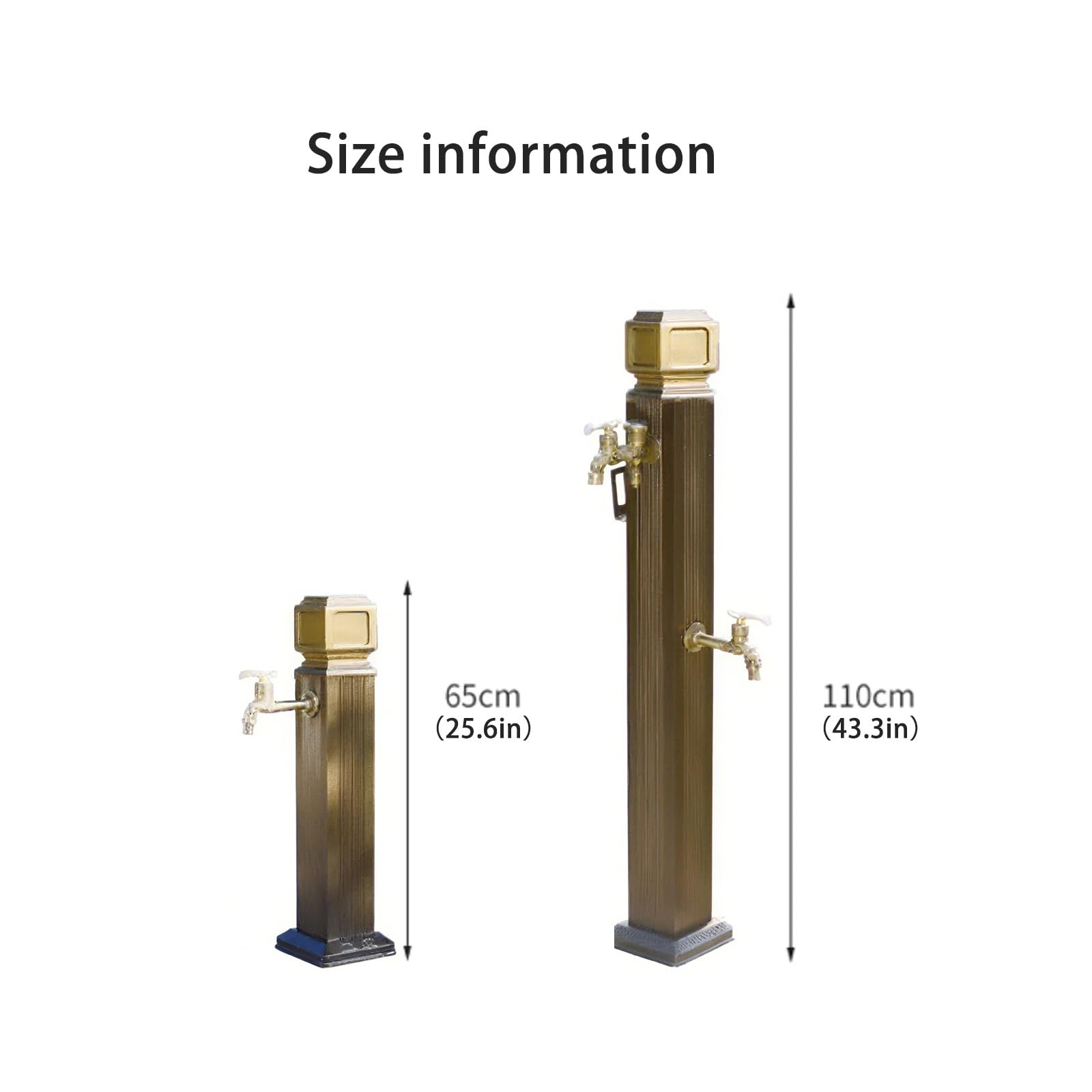 Colonna d'Acqua Quadrata in Rame per Giardino con Rubinetto erogatore - Idrante da Esterno a Pavimento per irrigazione e Lavaggio del Giardino - 110 cm (43,3 Pollici) Ele