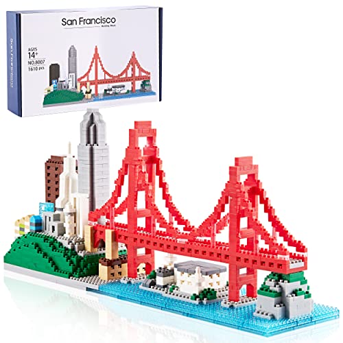 Golden Gate Bridge Micro Building Blocks Set, San Francisco City Architecture Model Kit Collectible Display with Detailed Bridge Structure, Gift for Adults and Architecture Lovers ( 1610PCS ) - image 1