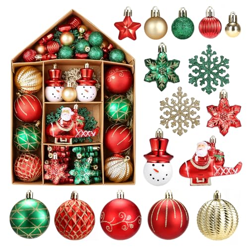 LEMESO クリスマスツリー オーナメント ボール 70個セット クリスマスボール 大容量 ツリー オーナメント クリスマス オーナメント 飾り 飾り付け 装飾 デコレーション 豪華 おしゃれ 北欧 レッド&グリーン