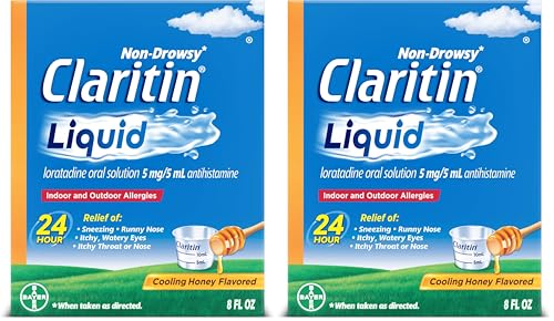 Image of Claritin Liquid, Allergy Medicine for Adults, 24-Hour Non-Drowsy Loratadine 5mg, Antihistamine, Cooling Honey Flavored, 8 fl. oz (Pack of 2)