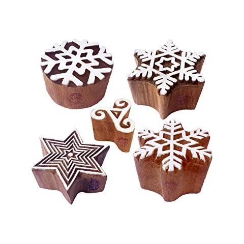 Royal Kraft Handmade Designs Star and Snowflake Wooden Block Stamps (Set of 5) Cover