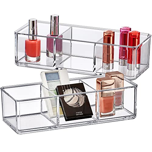 Image of Amazing Abby - Glamour - 2-Pack Acrylic 3-Compartment Makeup Organizer, Transparent Plastic Lipstick Holder, Perfect Bathroom Vanity Storage Solution for Lipsticks, Nail Polishes, and More