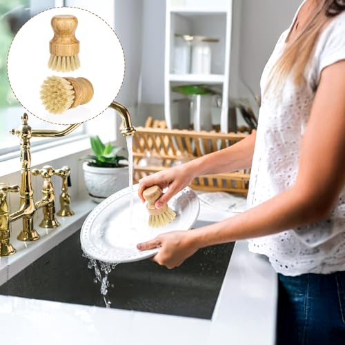 Image of 18 Pcs Bamboo Dish Scrub Brushes Kitchen Dishwashing Cleaning Brush Wooden Scrubbers Set Sisal Bristles Cleaner Scrubber for Washing Cast Iron Pan Pot Sink Spatula (18, Yellow)