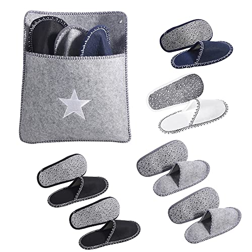Furado Gästehausschuhe aus Filz, Filz Pantoffeln Gästehausschuhe 6er Set, Antirutsch Hausschuhe Set, Hausschuhe mit Aufbewahrungstasche für Unisex Größe 36-45 Passend für Viele Gäste Cover