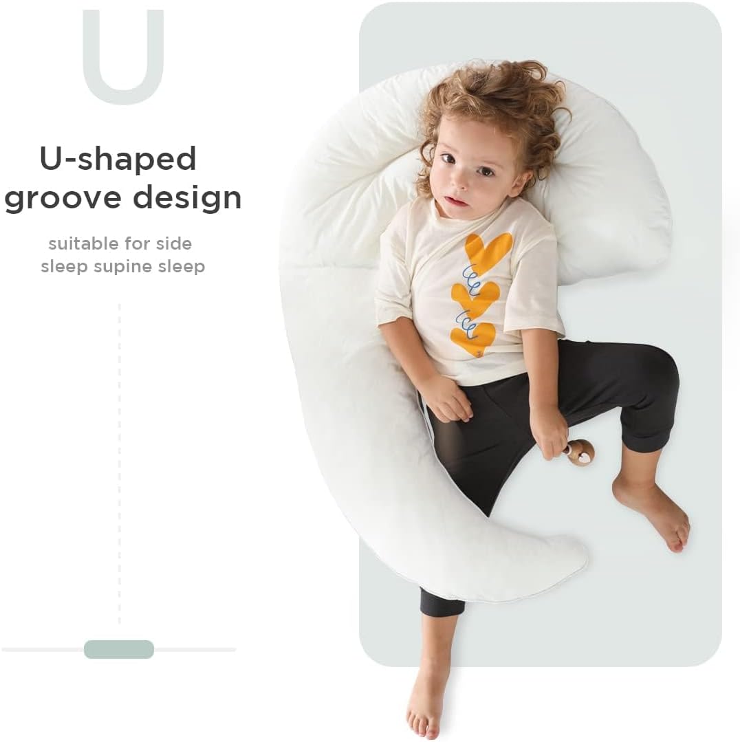Choc chick 2-Pack Toddler Body Pillow Set, Swan and Moon Shape Soft Kids Hugging Pillows, 100% Organic Cotton Washable Long Sleep Pillows for Children, Dreamy Nursery Decor Gift for Boys & Girls