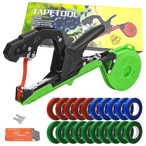 Bindezange für Pflanzen Pflanzenbindemaschine Bindezange Pflanzen Tapetool Handbindemaschine mit 10000 Stück Nägel und 20 Rollen gartenband Bindezange pflanzenbinder für Obst Himbeeren Bäume Gemüse