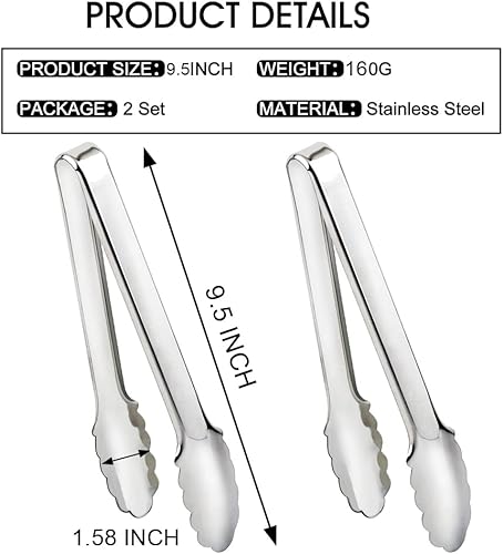 Miniatura 10 de Paquete de 2 pinzas doradas para servir, para ensalada, para bufé, antideslizantes y de fácil agarre, de acero inoxidable, chapadas en oro, para