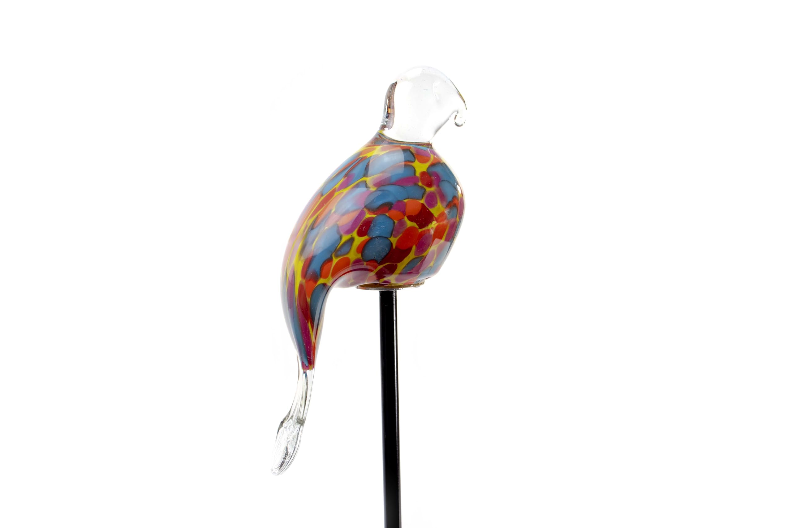 Gartenstecker mit Vogel - Rot Blau Gelb - Handgefertigtes Glas - Orange - Vogel auf Stock - Gartendekorationen - Gartenindeco für den Außenbereich - Gartendekor - Tiere für den Außenbereich