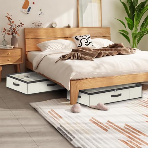 Image of homyfort 32 Pairs Shoe Organizer Under Bed, Sturdy Underbed Shoe Storage Boxes Bins, Organizador De Zapatos, Extra Large Zapateras Organizer, Beige, Set of 2