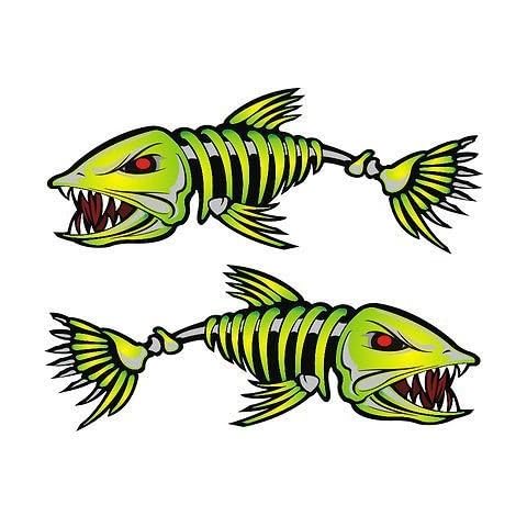 NTICKER 2 Pieces Set #4 | Kayak Decals Fish Bones Skeleton Stickers (no Outline, 5 in) Cover