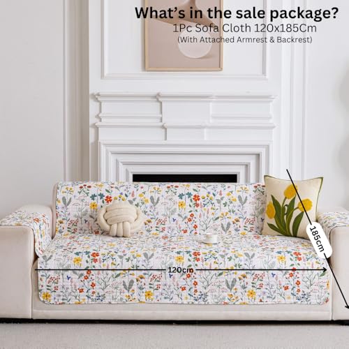 Image of HOMETHREADS Premium Style Anti Slip Sofa Cover Set | Cotton Sofa Slipcover | 1Pc Front Cover with Attached Armrest + 1Pc Back Cover (Mint Green, 2 Seater | 120x185cm)