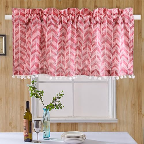 Image of Ravaiyaa - Attitude is everything Semi Sheer Hand Printed Half Window Kitchen Curtain 100% Cotton Short Drapery Valance Curtain 40 inch X 18 inch Inch (Maroon Arrow), Rod Pocket