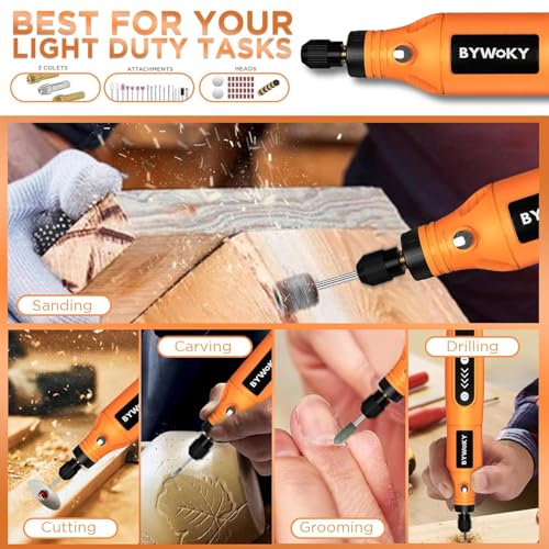 Image of POPULO 55pcs Mini Drill Machine with 5 Speeds - 2000 MAh Battery, Front LED Lights, Full Kit for Home Use, Drilling, Carving, Engraving, Sanding & Polishing (Orange)