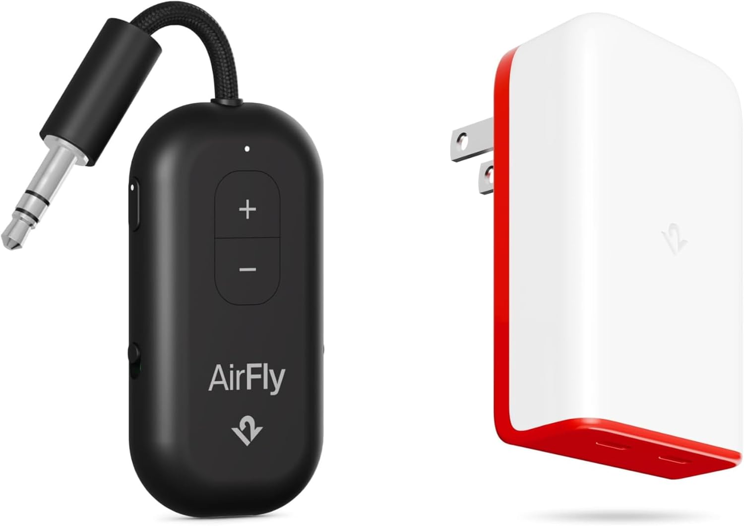 AirFly Pro 2 Bluetooth Adapter + Twelve South PlugBug 50W USB-C Charger – Travel Bundle for Airplane Audio & Fast Charging iPhone, iPad, MacBook & More