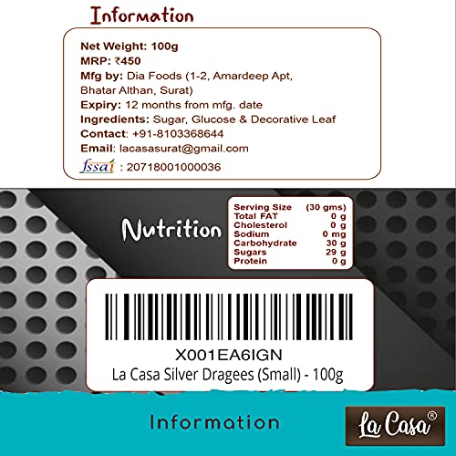 Image of La Casa Premium Silver Dragees | Small(1.5mm) Sized Pearl Balls Ideal for Cake Decoration & Garnishing | 100g |