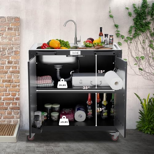 image for FEASTO Freestanding Grill Cart with Sink and Cabinet, Movable Outdoor 