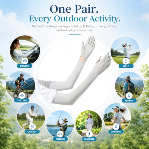Image of SEMITO UV Protection Sleeves for Women & Girls, Sunblock Driving Gloves Non Slip for UV Protection Cooling Arm Sleeves for Biking, Cricket, Cycling, Golf & Outdoor Sports