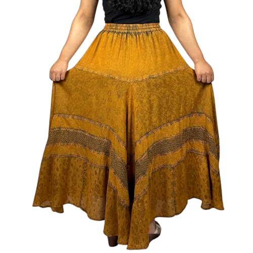 Agan Traders Women's 2025 Spring Elastic Waistband Flare Hem Boho Skirt - Long Renaissance Embroidered Maxi Skirt4