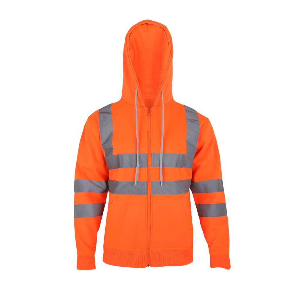 Ak Garments Unisex Fluorscent Orange Hi Vis Zip Hooded Sweatshirt High Visibility Reflective Tape Band Work Fleece Safety Hoodie Sweat Shirts Jacket Warm Security Workwear Work Wear Jumper Tops (Xxxxx Large, Fluorescent Orange)