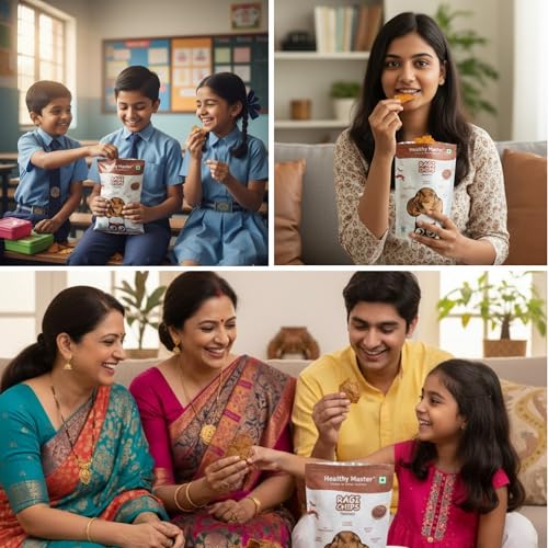 Image of Healthy Master Ragi Chips Combo 900g (100g Each) Pack of 9 | Light & Crispy | High Protein Chips | Gluten-Free | No Maida, No Palm Oil | Low-Calorie | Healthy Snacks for Adults & Kids