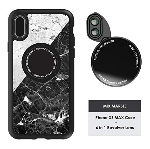 Ztylus Designer Revolver M Series Camera Kit: 6 in 1 Lens with Case for iPhone Xs Max, iPhone Lens Kit - 2X Telephoto Lens, Macro, Super Macro Lens, Wide Angle Lens (Mixed Marble)