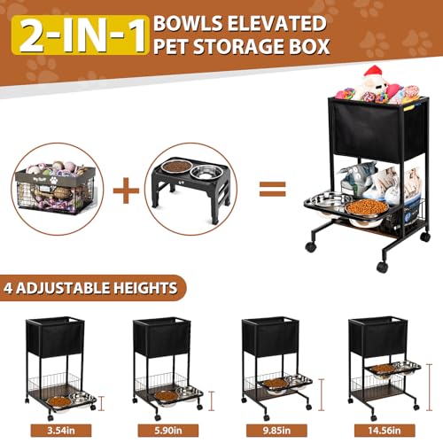 Dog Storage Organizer, Adjustable Heights Dog Toy Storage, Pet Storage Organizer with Wheel, Pet Feeding Station for Small, Medium, Large Dogs - Image 3
