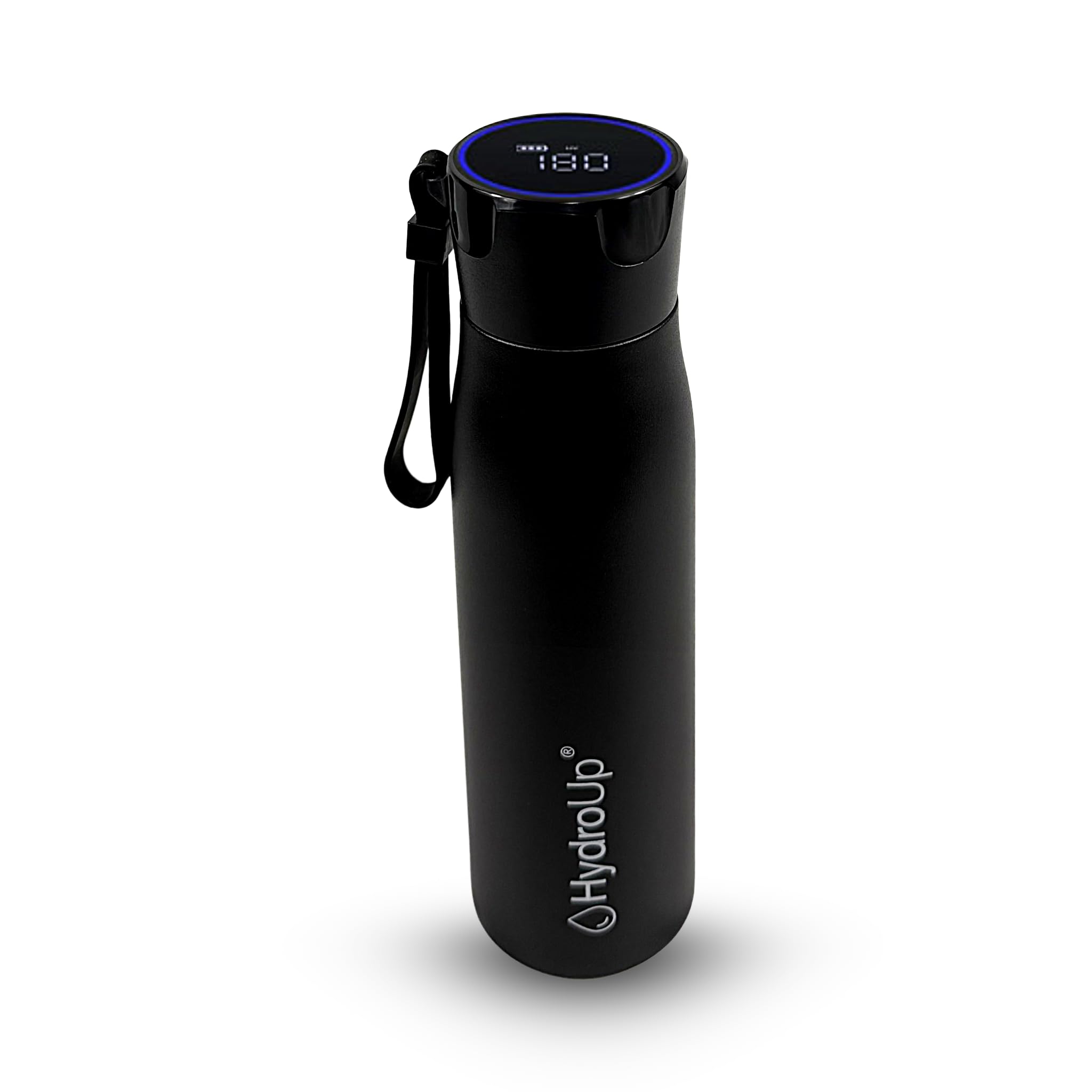 Botella autolimpiante con tapa inteligente para pantalla de temperatura y recordatorio de bebidas, de acero inoxidable de alta calidad (negro, 500 ml)