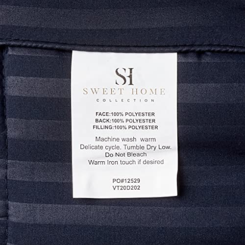 Image of Sweet Home Collection 8 Piece Bed in a Bag with Dobby Stripe Comforter, Sheet Skirt, and Sham Set, Twin, Navy, 8