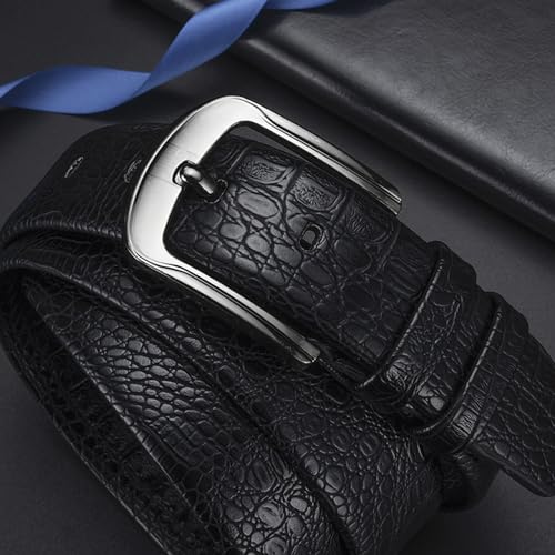 Embossed Belts for Men, Handmade Crocodile Pattern Leather Strap Classic and Fashion Designs Single Prong Buckle(120cm/waist:40"~42", Black)4