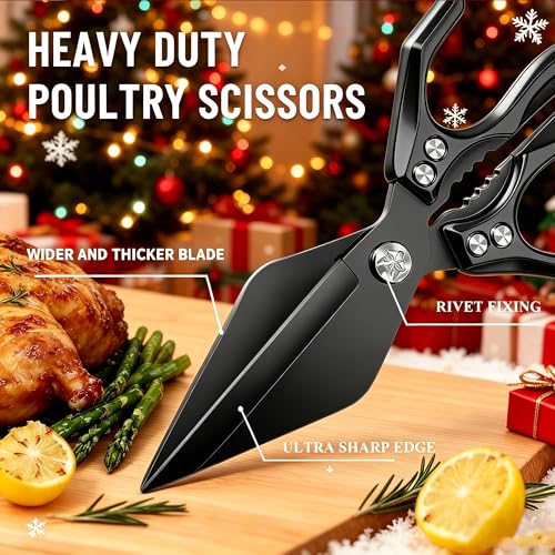 Multifunctional Heavy-Duty Kitchen Shears,Kitchen Shears for Cutting Chicken,Kitchen Scissors for Food, Japanese High-Carbon Steel Culinary Shears,for Chicken,Bone Cutting,Christmas Gifts (Pure Black) — view 3