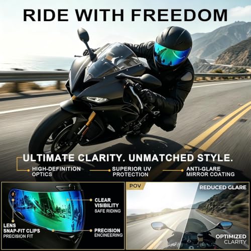 Image of PSLER Shatterproof Helmet Visor for Bell Qualifier,Color Green | Impact-Resistant ,UV400 Protection, Motorcycle Tinted Face Shield Replacement for Bell Qualifier /Star /Vortex /RS-1 /Revolver