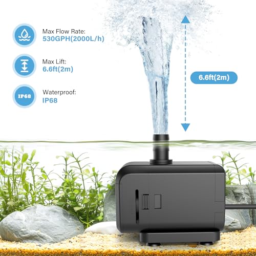 Image of AQQA Submersible Aquarium Water Pump, Fountain Pump with Adjustable Flow,Dual-Suction Side /Bottom Intake,Ultra-Quiet Thermal Protection for Freshwater Saltwater Fish Tanks Pond Statuary Hydroponics20W