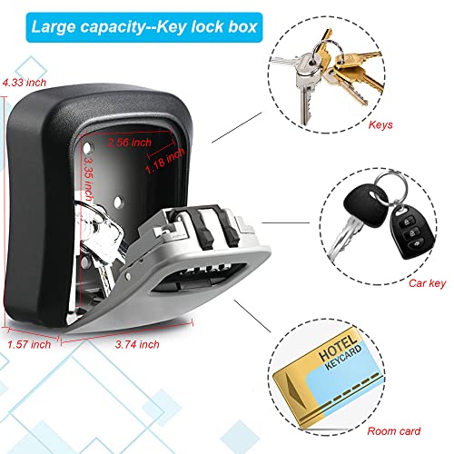 Key Lock Box, Key Box Wall Mounted 4 Digit Combination Lock Box Hide A Key For Outdoor Indoor, Security Waterproof Large Capacity 5 Keys Lockbox For House Key Room Card #TOP1
