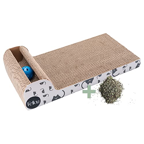 riijk Griffoir pour Chats en Carton avec Herbe-aux-Chats - Antidérapant - Jouet Chat avec Balle Qui Sonne Planche