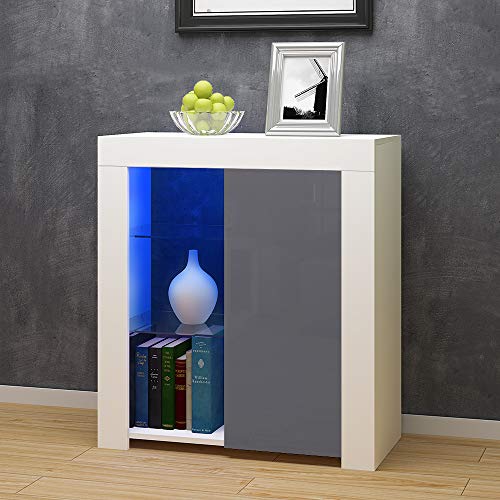 Panana Sideboard Modern Cabinet Matt Body and High Gloss Doors Sideboard 16colors LED Lighted LxWxH 29.53x15.78x32.68inch (Grey)