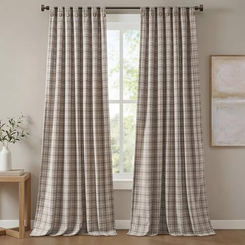 Image of Madison Park Anaheim Cabin Plaid Curtain Window, Thermal Insulated Fleece Lining, Living Room Decor Room Darkening Drape for Bedroom, 1-Single Panel Pack, 50x84, Rod Pocket & Front Tab, Brown