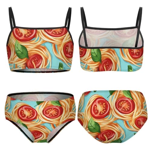 Tomato Spaghetti Italian Pasta Girls Swimsuits Two Piece Bikini Sets Beach Sport Swimwear Bathing Suit3
