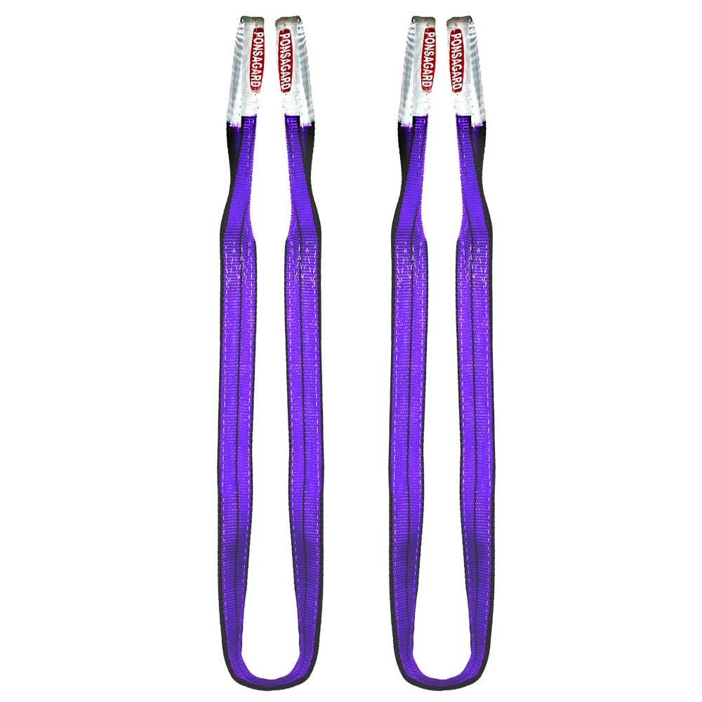 PONSA 1t-3 m. Webbing Lifting Sling Strap 1000 kg – 3 Meters – 30 mm Width - Heavy Duty Polyester - with PONSAGARD Patented Abrasion and Cut Protection System (Pack 2 u.)