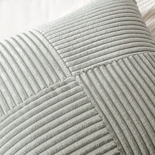 Image of MIULEE Silver Grey Decorative Throw Pillow Covers 20x20 Inch for Couch Bed Sofa Pack of 2 Boho Farmhouse Throw Pillows Soft Cross Corduroy Patchwork Textured Cushion Cases
