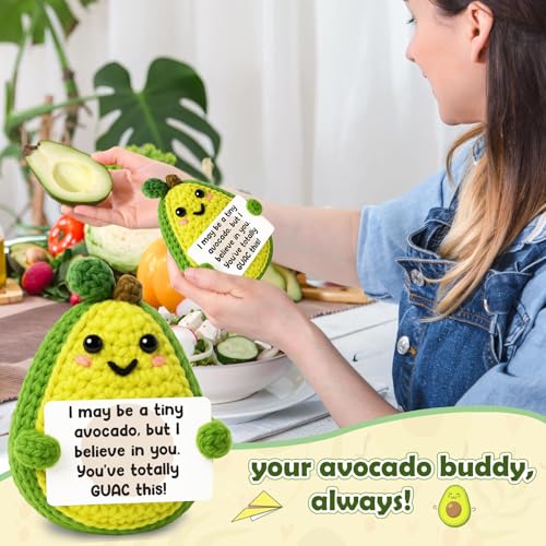 BelleFlair Positive Avocado Kuscheltier, Handgemachtes Motivationsgeschenke für Emotionale Support, Süße Motivation und Positive Geschenke als Aufmunterung für Freunde, Kollegen, Frauen, Männer