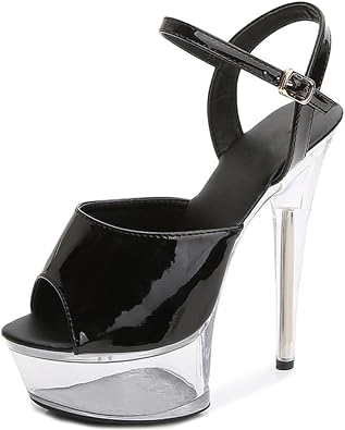 Women Clear Platform High Heel Rhinestone Heels Sandals Stiletto Slingback Peep Open Toe Ankle-Strap Shoes