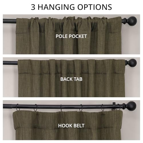 Image of HPD Half Price Drapes - Faux Linen Curtains for Living Room (2 Panels) - 50W X 96L - Textured Room Darkening Curtains for Bedroom 96 Inches Long - Drapes for Home Decor, Khaki Green
