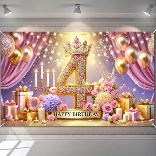 HOMETITUTE fondo decorativo feliz 4 cumpleaños 71x43 pulgadas miniatura 1