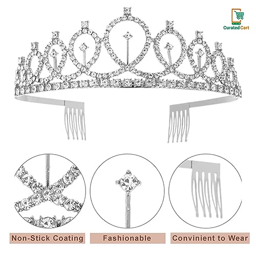 Image of Curated Cart Crystal Crown for Women and Girls - Elegant Silver Glitter Birthday Girl Sash Set with Sparkling Tiara, Perfect for Birthday Parties, Bridal Showers, and Special Occasions