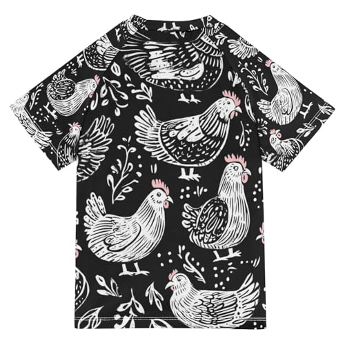 Kids Swimsuit Chicken Black Cartoon Sunscreen T-Shirts Swimwear Sets UPF 50+2