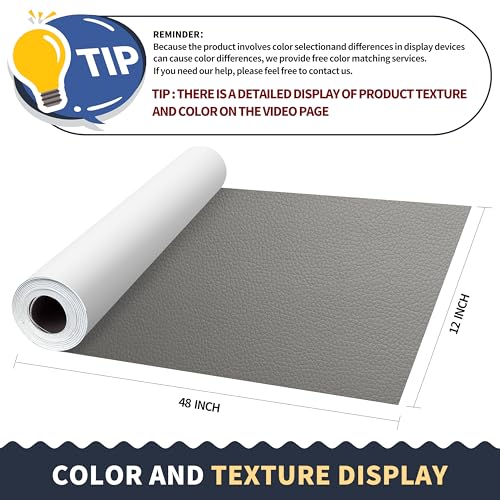 Image of ONine Leather Repair Patch,Leather Repair Tape, 12 x 48 inches Leather Repair Patch for Furniture,Vinyl Repair Kit,Leather Couch Patch,for Sofas, Furniture, Car Seats, Office Chairs(Grey-Litchi Grain)