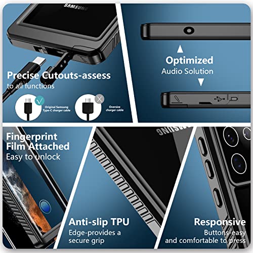Image of Thermoplastic Polyurethane For Samsung Galaxy S22 Ultra Case Waterproof|Built In Screen Protector 360 Full Body Heavy Duty Shockproof Ip68 Waterproof Galaxy S22 Ultra Case 6.8 Inch Black