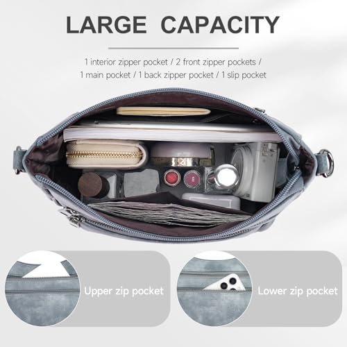 Image of KITEVIUN Crossbody Bags for Women Leather Purse Trendy Multi Pocket Shoulder Handbags with Adjustable Guitar Strap
