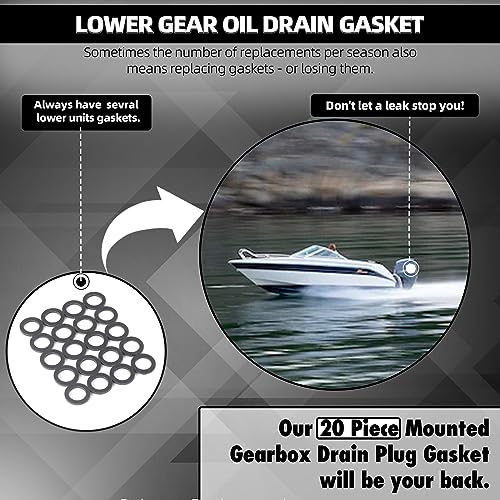 Image of TonGass (20-Pack, Black) Exact Replacement for Yamaha 90430-08020-00 & 90430-08003-00, Lower Gear Case Oil Drain Gaskets, Japanese Hard Fiberboard Gaskets Fits for Yamaha 4-Stroke Outboard Motors
