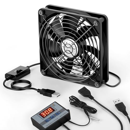 ELUTENG 140mm Lüfter mit Digitaler Temperaturregler, USB Ventilator gehäuselüfter 140mm mit 3 Einstellbare Geschwindigkeiten für PS5/PS4/Laptop/TV Box/AV Schrank/Router